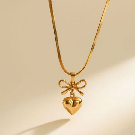 Golden Ribbon Heart Pendant