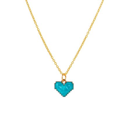 Turquoise Pixel Love Necklace ? Retro Heart, Real Vibes